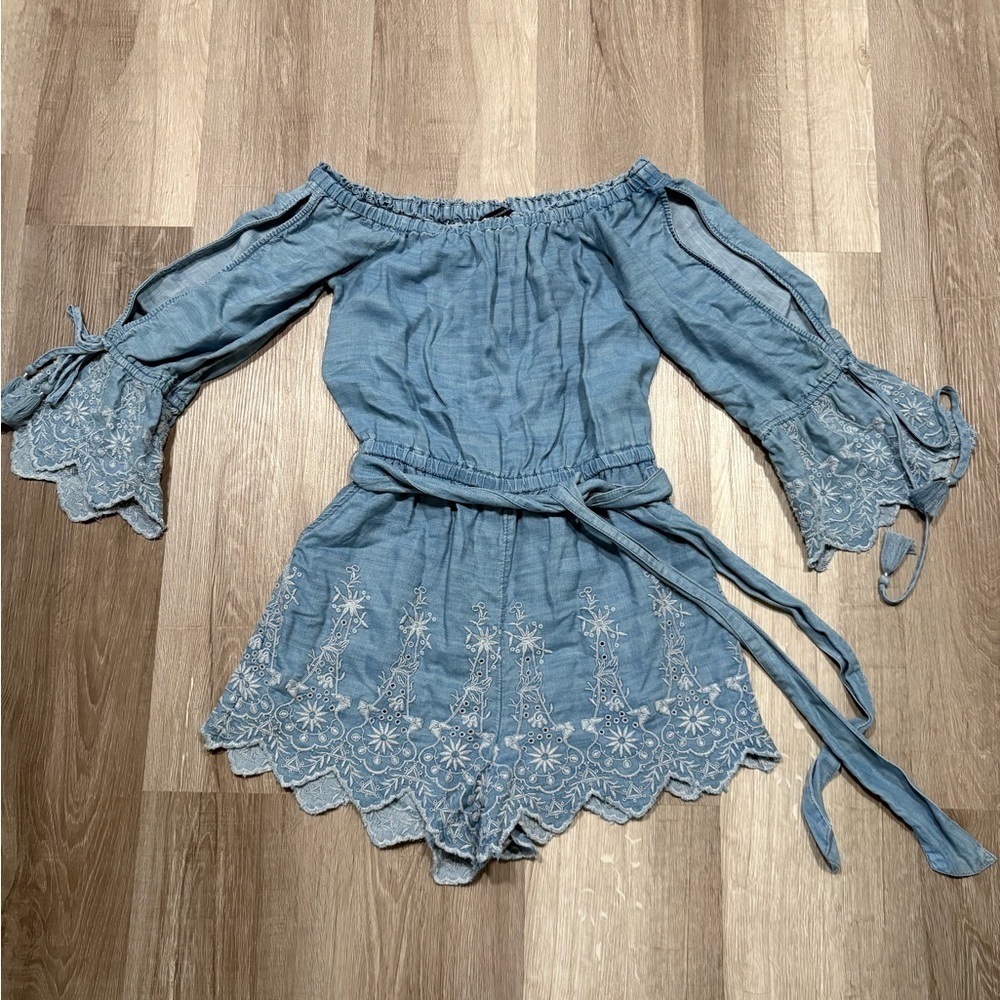 American Eagle Outfitters Light Blue Ruffled Romper
